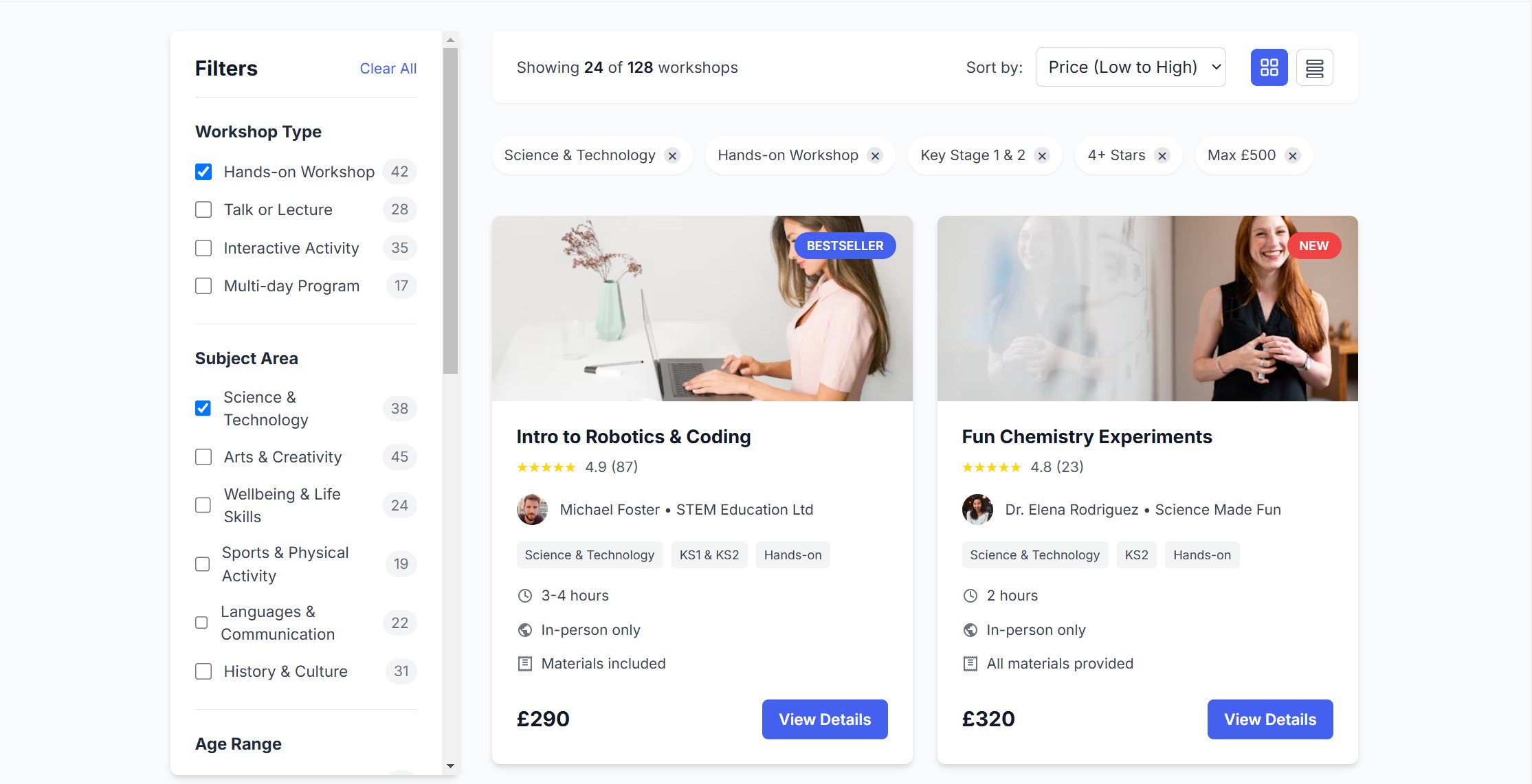 Browse and filter educators
